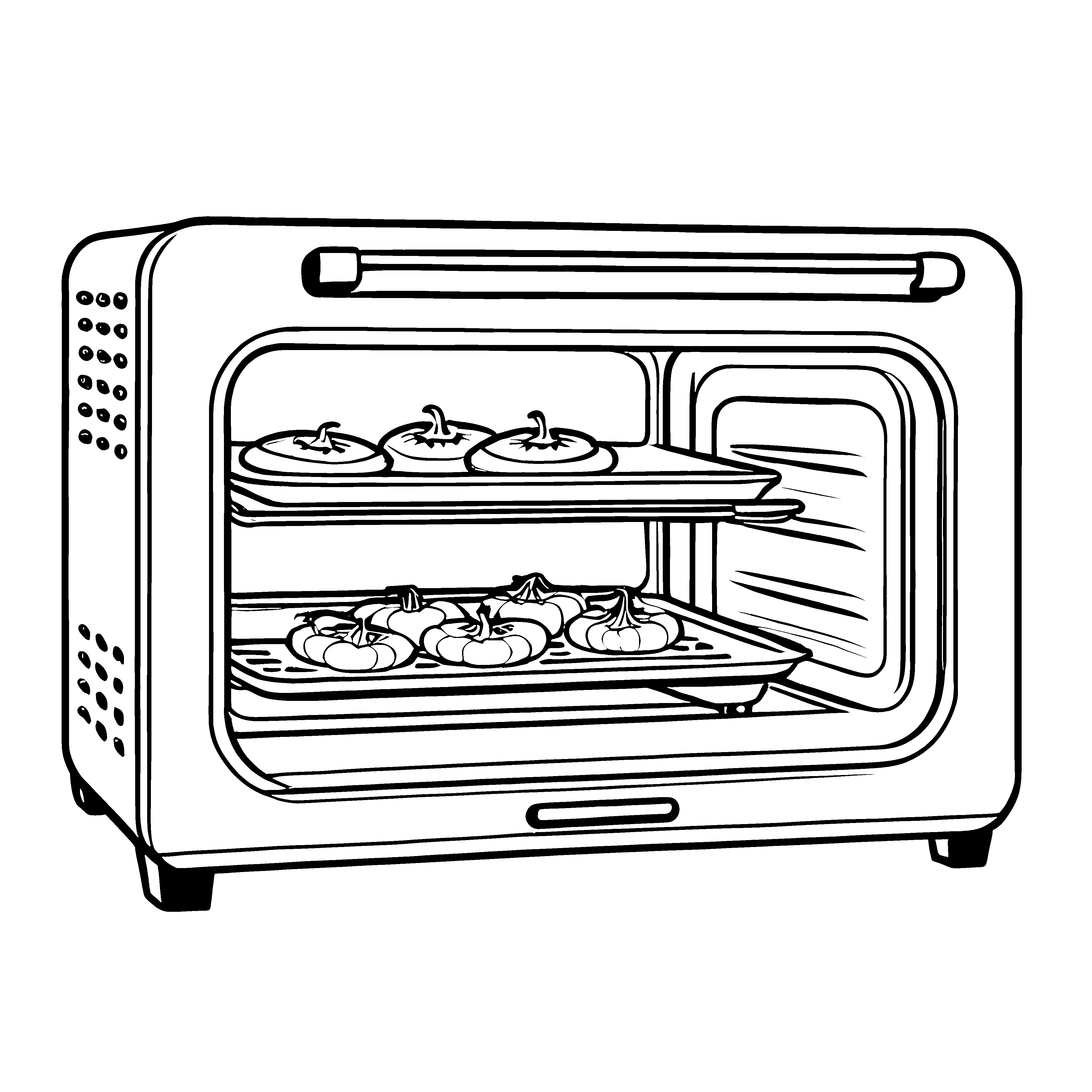 Leckere Muffins im offenen Backofen Malvorlage für kleine Backfreunde