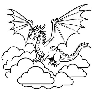 Schillernder Drache zwischen Traumwolken Ausmalbild für fantasievolle Entdecker