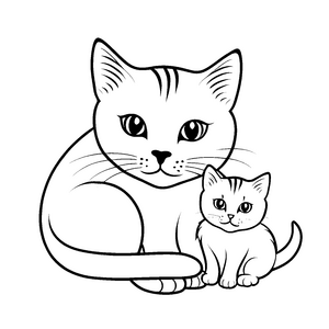 Schmusekatze schmust liebevoll mit ihrem Kätzchen Ausmalvorlage für herzliche Träumer und kleine Tierfreundinnen