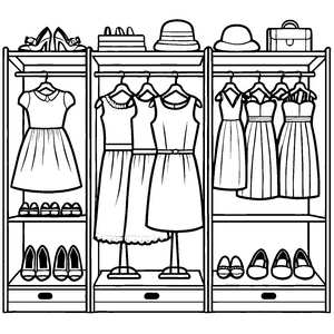 Zauberhafter Kleiderschrank mit bezaubernden Kleidern und Accessoires Malvorlage für stilvolle kleine Designer