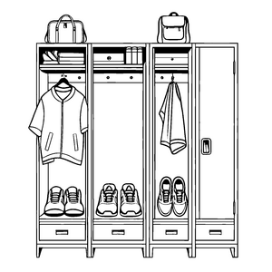Schicker Kleiderschrank mit schimmernden Sneakern und Jacken Ausmalmotiv für trendbewusste Künstler