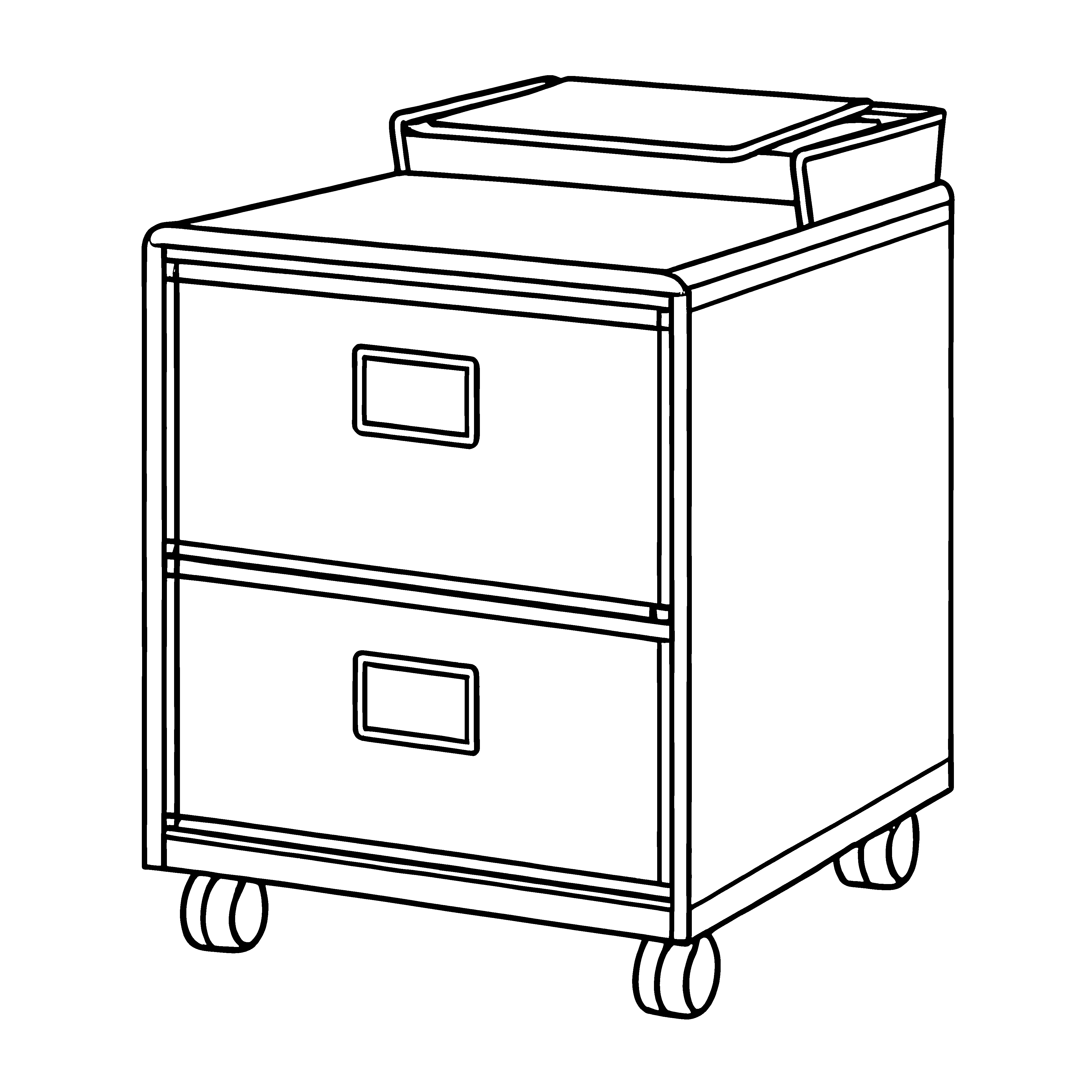 Praktischer Aktenschrank mit flotten Rollen Ausmalbild für kreative Ordnungsliebhaber