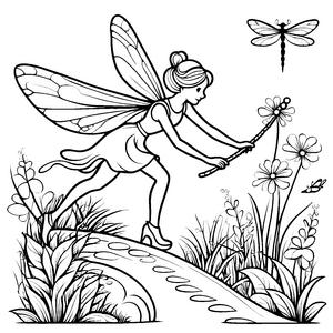 Wundervolle Fee mit Zauberstab und Gänseblümchen Ausmalbild für fantasievolle Geschichtenfänger