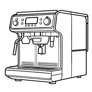 Fantasievolle Kaffeemaschine mit gemütlichen Tassen Ausmalmotiv für kleine Kaffeekünstler
