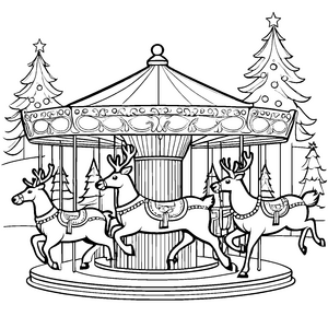 Reh mit Karussell auf dem Weihnachtsmarkt Malvorlage für neugierige Kinder