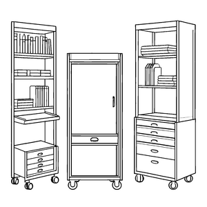 Faszinierender Rollschrank mit einem Regal und Büchern Ausmalmotiv für wissbegierige Bücherwürmer