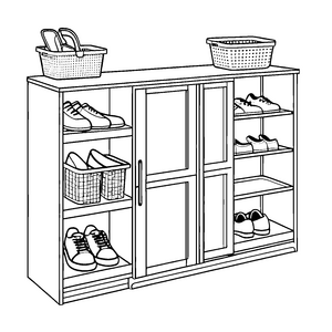 Schickes Mehrzweckschrank-Motiv mit einer Vielzahl von Schuhen Malvorlage für stilbewusste Entdecker