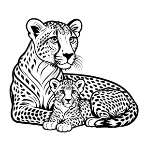 Niedliche Gepardenfamilie beim Kuscheln Ausmalbild für träumerische Tierfreunde