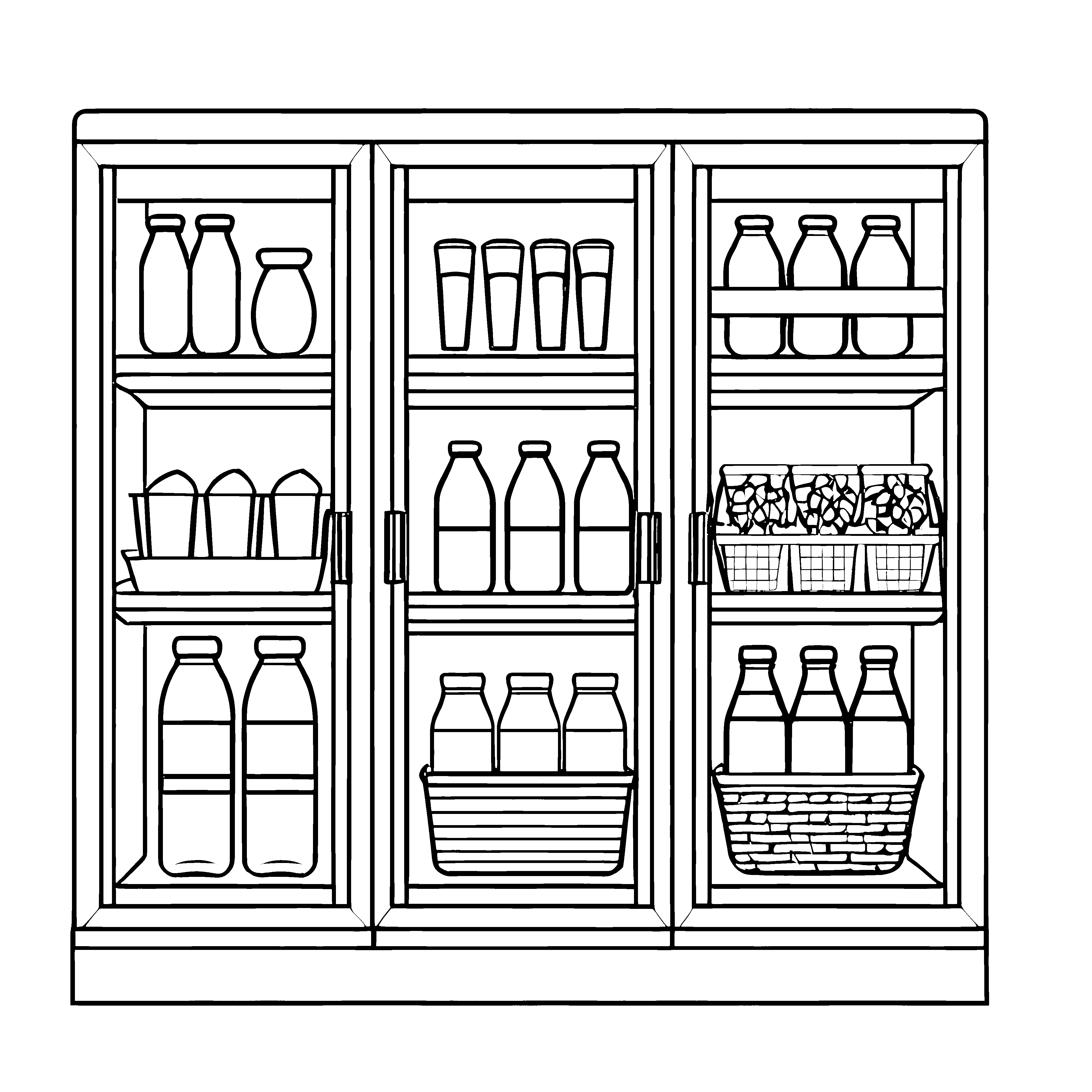 Leckere Milchflaschen im bunten Kühlschrank Malvorlage für mutige Geschmackserforscher