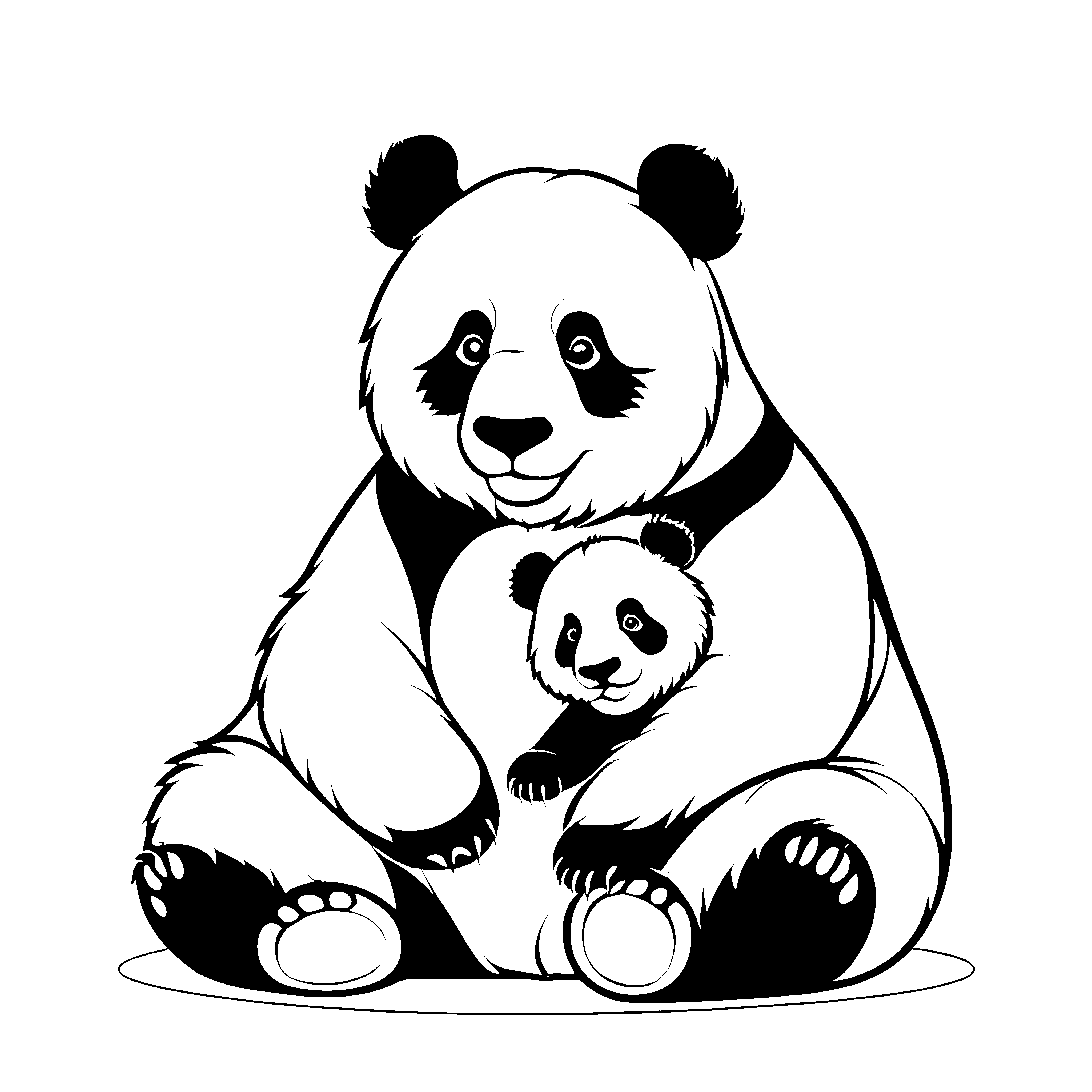 Bezaubernder Pandabär mit seinem süßen Baby Ausmalvorlage für neugierige kleine Künstler