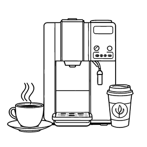 Kaffeegenuss-Maschine mit ausgefallenen Tassen Malvorlage für neugierige Geschmacksexperten
