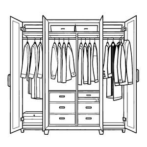 Kreativer Kleiderschrank voller stilvoller Oberteile Ausmalbild für kleine Fashionistas