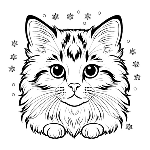 Verzauberte Norwegische Waldkatze im winterlichen Schnee Ausmalbild für träumerische Kunstliebhaber mit Entdeckergeist