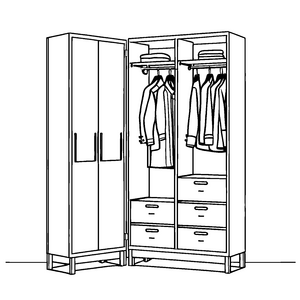 Schöner Garderobenschrank mit farbenfrohen Shirts Ausmalbild für kreative Modefans