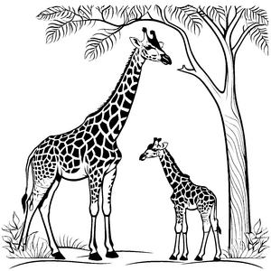 Zwei anmutige Giraffen im Schattenbaum Ausmalbild für künstlerische Träumer