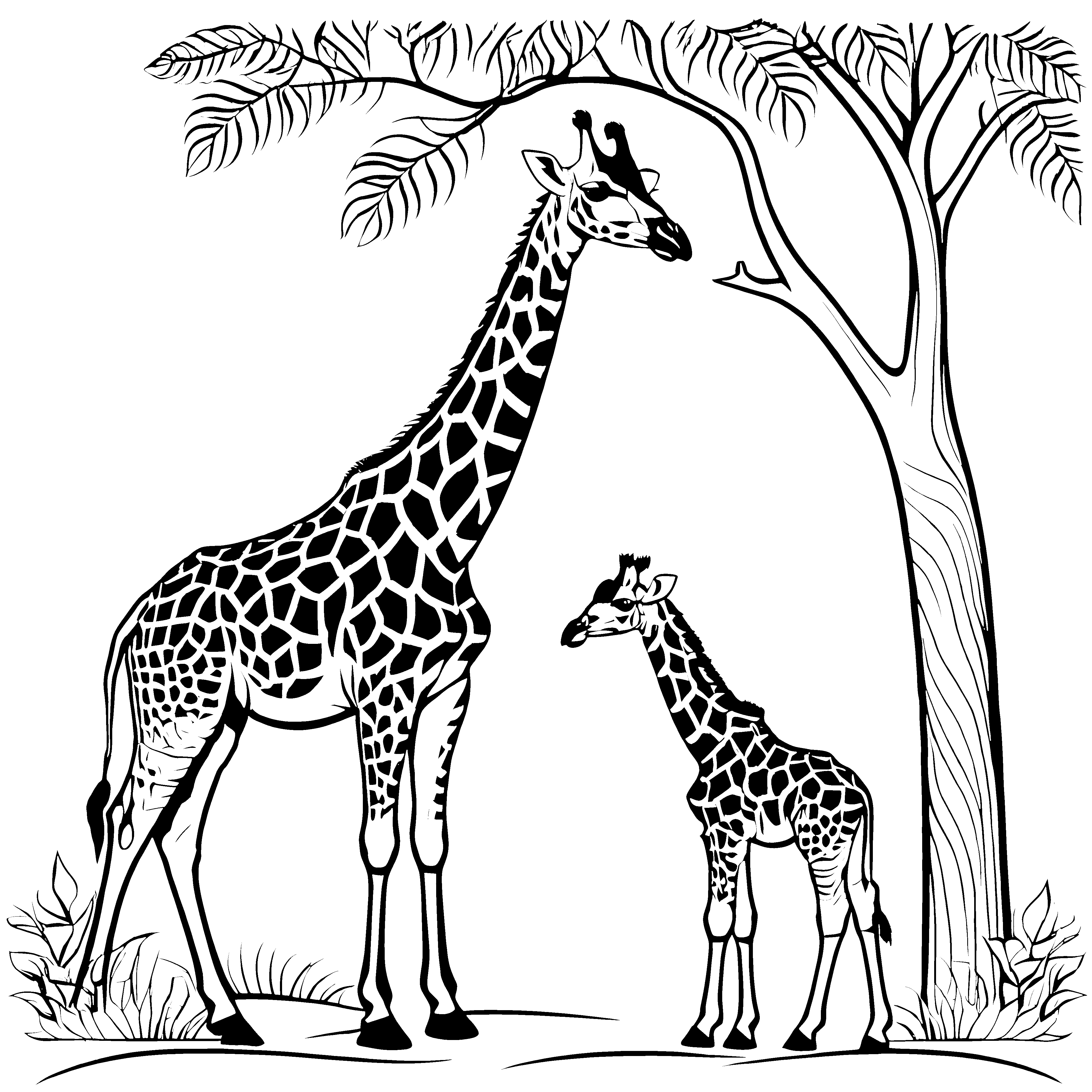 Zwei anmutige Giraffen im Schattenbaum Ausmalbild für künstlerische Träumer