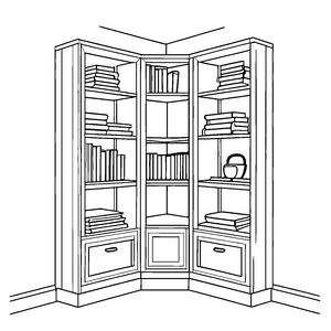 Bücherregal mit vielen bunten Geschichten Malbild für kleine Entdecker