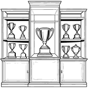 Fantasievoller Trophäenschrank mit zahlreichen Siegespokalen Ausmalvorlage für ehrgeizige Gewinner von morgen