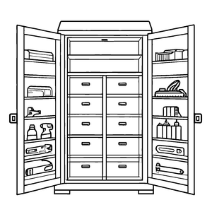 Kreativer Werkzeugschrank mit bunten Werkzeugen Ausmalmotiv für neugierige Entdecker