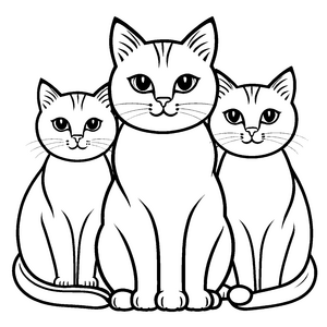 Drei charmante Katzen im fröhlichen Kreis Ausmalvorlage für abenteuerlustige Tierliebhaber und fantasievolle Künstler