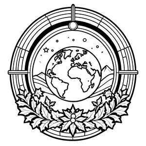 Globus mit festlichen Blättern und Schriftzug Weihnachten im Weltraum Ausmalbild für träumerische Weltraumforscher