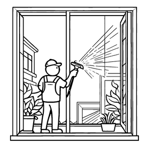 Witziger Fensterputzer mit Wasserlebnis Malvorlage für flinke Putzprofis