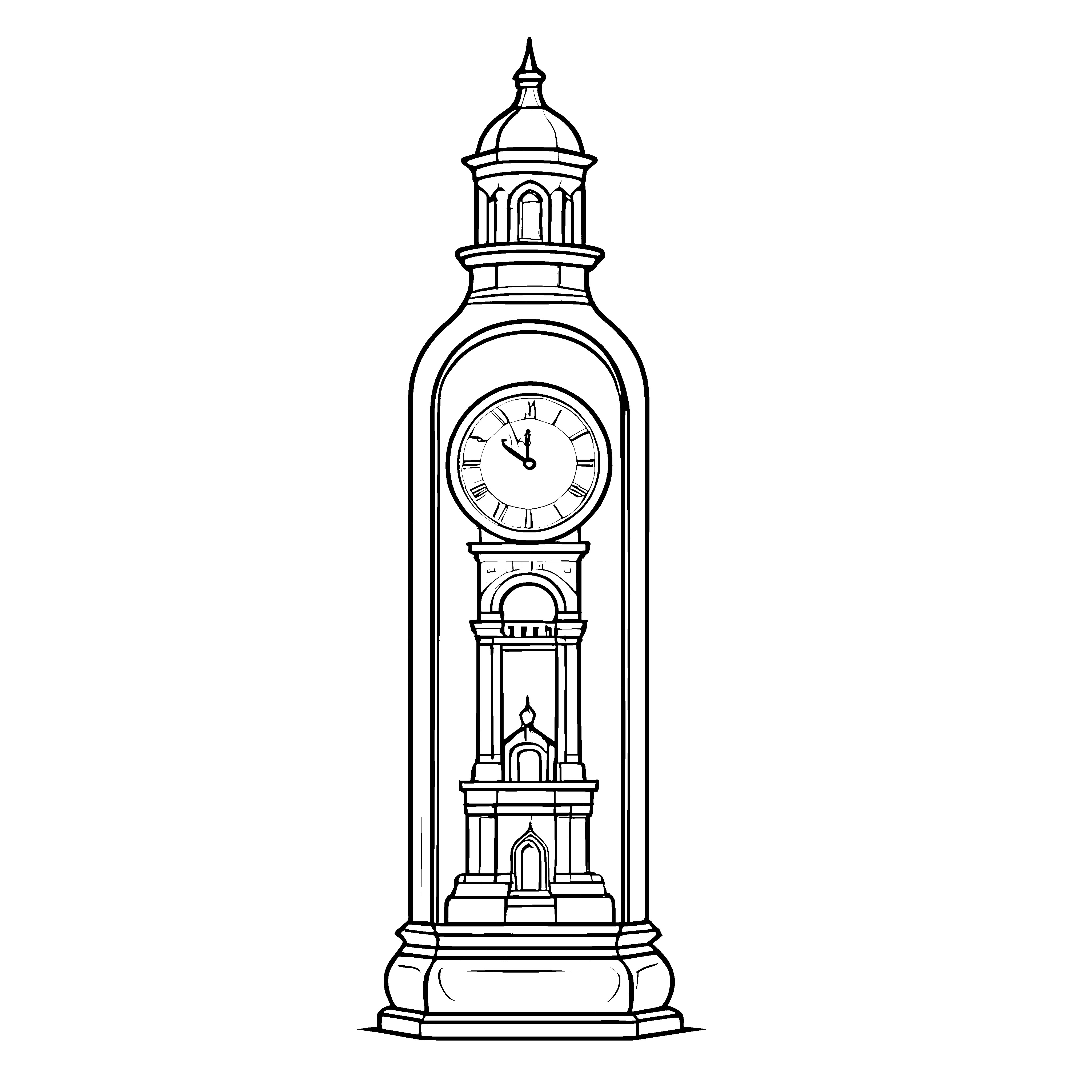Zauberhafte Flasche mit imposantem Glockenturm und Uhr Ausmalvorlage für kleine Zeitreisende