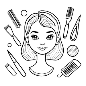 Glamouröse Frau mit Pinsel und Make-up Ausmalmotivation für schminkbegeisterte junge Künstler