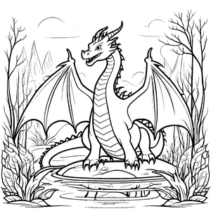 Schüchterner Drache auf einem Felsen Ausmalbild für neugierige Abenteurer