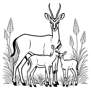 Drei anmutige Gazellen in der grünen Wiese Ausmalbild für neugierige Naturforscher und kleine Künstler