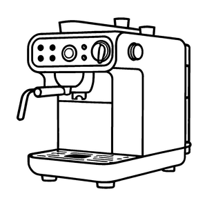 Bezaubernde Espressomaschine mit sprudelndem Kaffee Ausmalvorlage für neugierige Kaffeekünstler