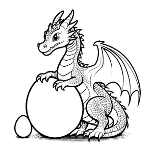 Fantastischer Drache mit geheimnisvollem Ei Ausmalbild für neugierige Künstler