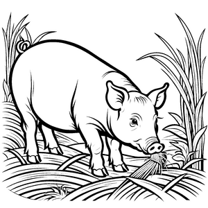 Entspanntes Hängebauchschwein-Ferkel auf Heuballen Ausmalvorlage für fröhliche Tierkünstler