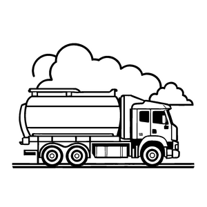 Faszinierender Tanklastwagen mit großer Wolke Ausmalmotiv für kleine Verkehrsabenteurer