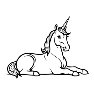 Wundervolles Einhorn in entspannter Liegeposition Ausmalvorlage für fantasievolle Traumreisende