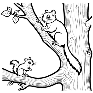 Flughörnchen Baby klettert geschickt am Baum Ausmalmotiv für abenteuerlustige kleine Entdecker