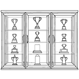 Schillernder Trophäenschrank mit verschiedenen Ehrenstücken Malvorlage für stolze Entdecker voller Ehrgeiz