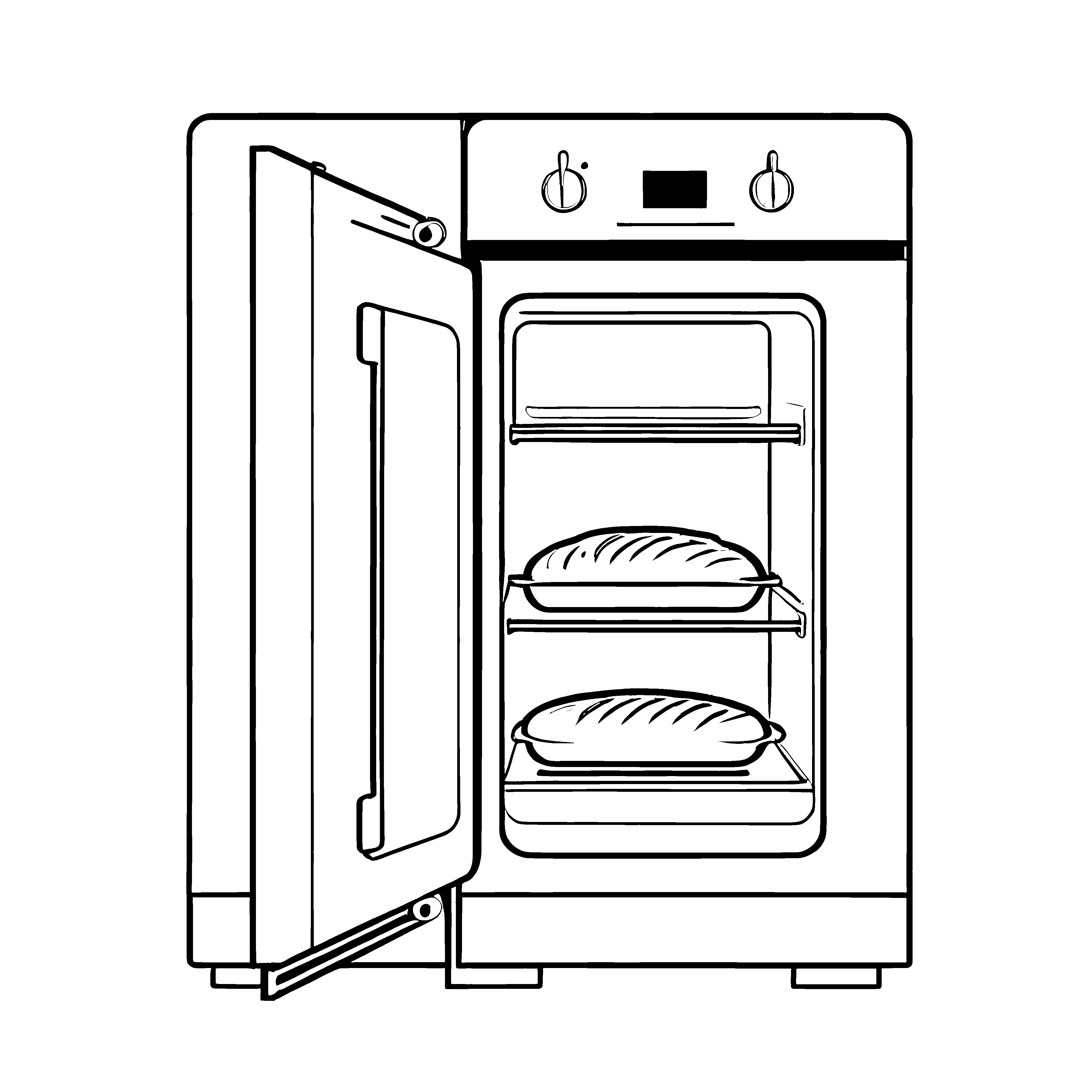 Bezaubernder Backofen mit frisch gebackenem Brot Ausmalvorlage für kleine Meisterbäcker