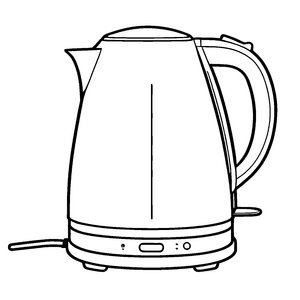 Eleganter Wasserkocher im modernen Design Ausmalbild für neugierige Küchenzauberer