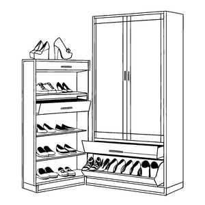 Bunter Schuhschrank mit stylishen Absatzschuhen Ausmalmotiv für kleine Modeschöpfer