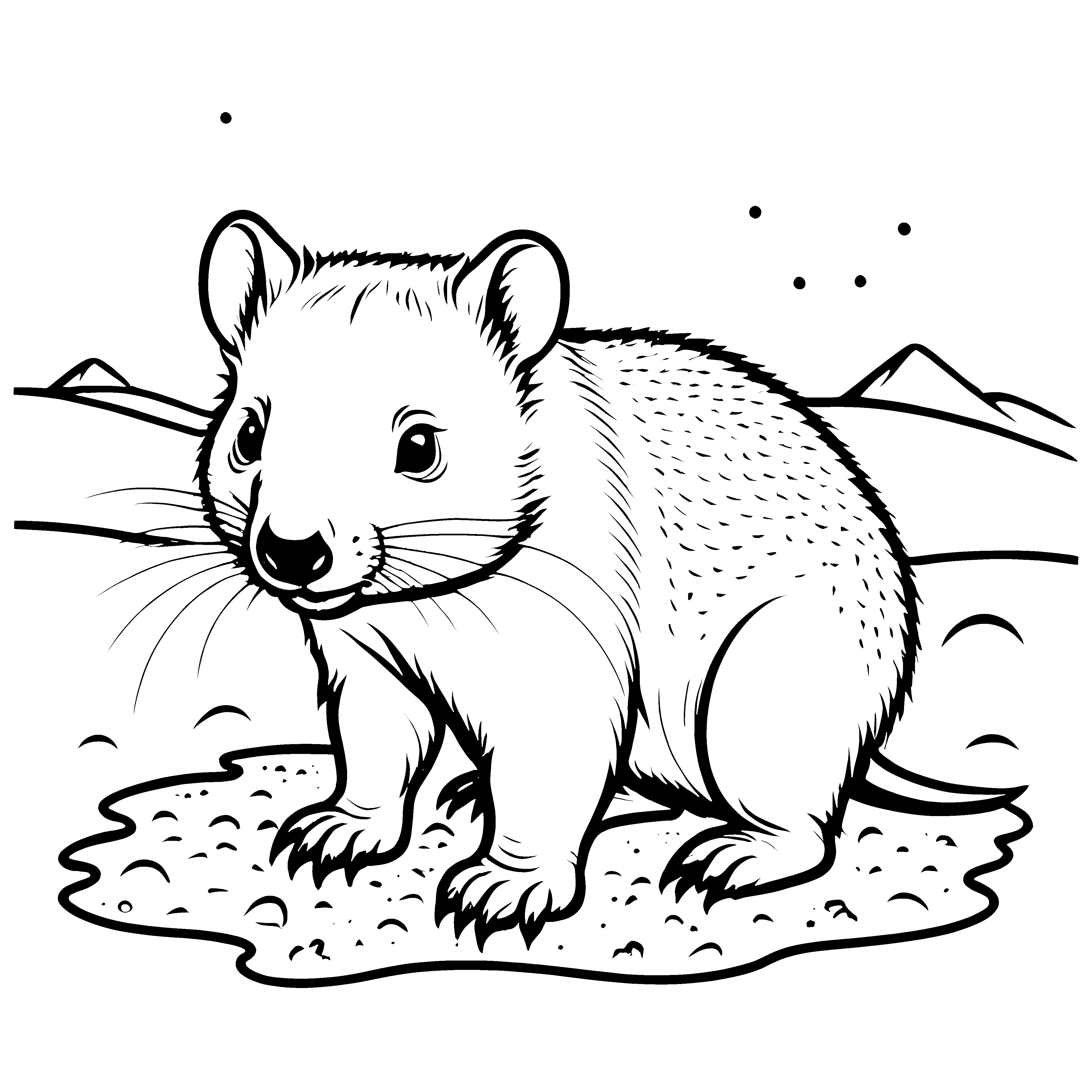 Bezaubernder Baby-Wombat mit schüchterner Pose Malvorlage für fantasievolle Künstler