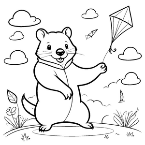 Witziger Wombat mit buntem Drachen Ausmalvorlage für fabelhafte Farbenfreunde