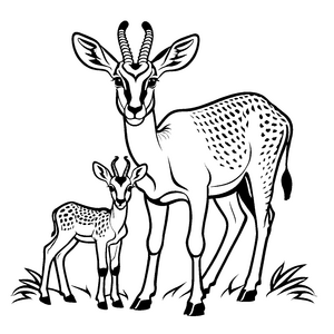 Zärtliche Gazelle mit ihrem kleinen Kalb Ausmalbild für neugierige Entdecker und künstlerische Träumer