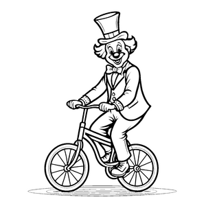 Kreativer Zirkusclown auf buntem Fahrrad Ausmalvorlage für kleine Farbentdecker