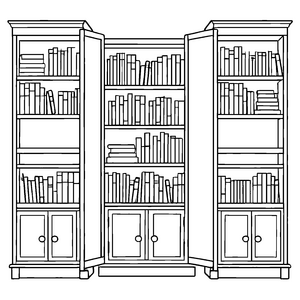 Vielfältiger Bücherschrank mit aufregenden Geschichten Malvorlage für träumerische Entdecker