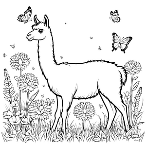 Bezaubernde Lamas unter blühenden Pflanzen Malvorlage für fantasievolle Künstler