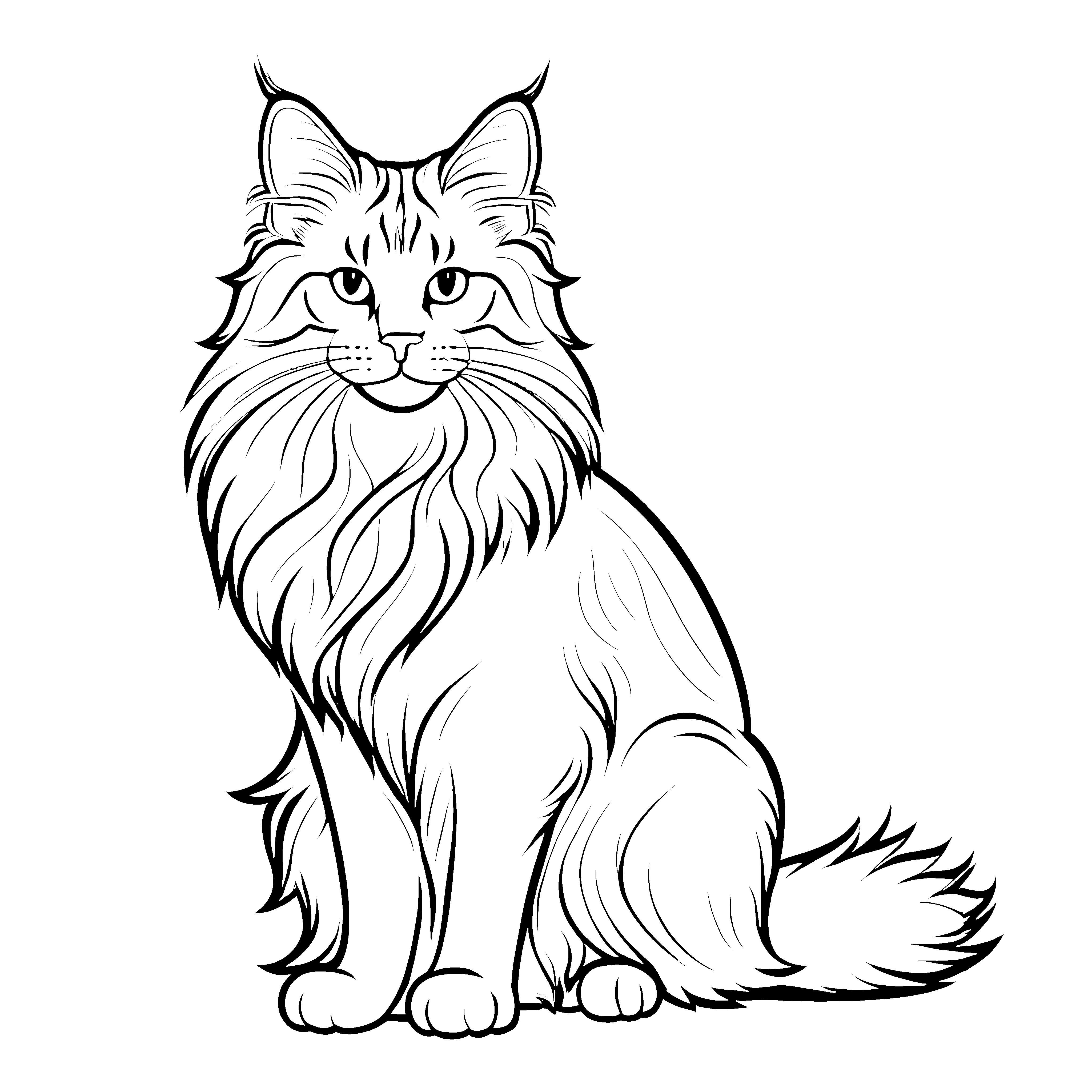 Schicke Maine Coon Katze mit flauschigem Schwanz Ausmalvorlage für künstlerische Entdecker