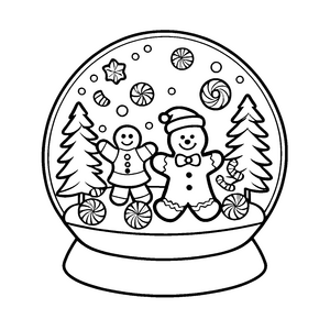 Wundervolle Schneekugel mit Lebkuchenmann und Tannenbaum Ausmalmotiv für fantasievolle Winterkünstler