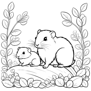 Hübsches Lemming Familien-Paar auf gemütlichem Felsen Ausmalvorlage für kleine Naturfreunde