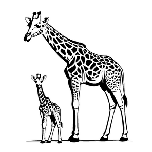 Herzige Giraffe mit ihrem kleinen Welpen Ausmalvorlage für neugierige Kunstfreunde